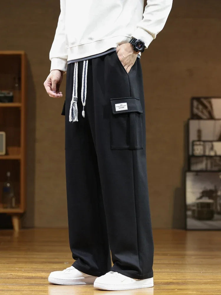 Pantalon cargo en polaire pour homme avec poches latérales, coupe décontractée