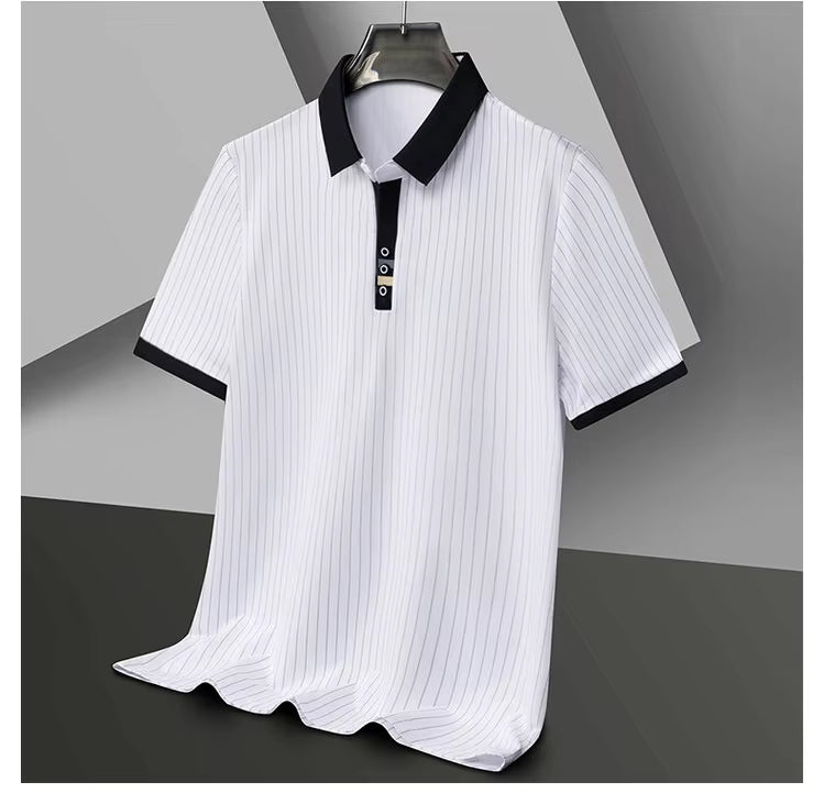 Polo à rayures fines pour homme avec col et poignets contrastés