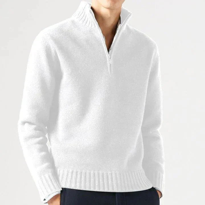 Pull en laine pour homme à col montant et demi-zip, coupe ajustée