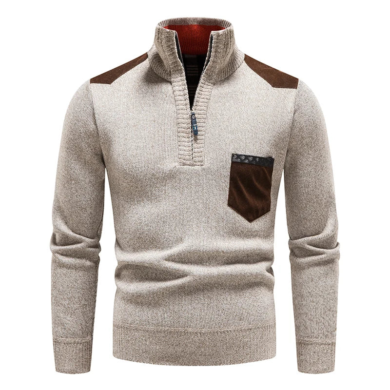 Pull en polaire pour homme à col montant et demi-zip avec inserts contrastants