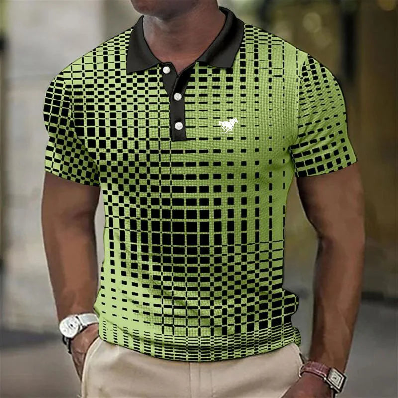 Polo casual pour homme à col classique boutonné et poignets côtelés