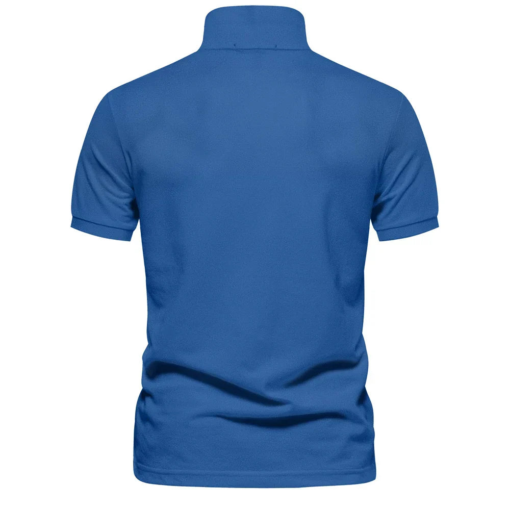 Polo d'été pour homme à manches courtes et col boutonné en coton