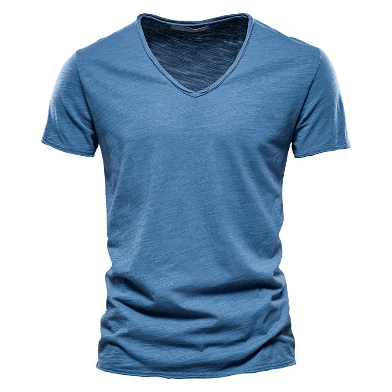 T-shirt à col en V en coton pour homme, coupe classique et style épuré