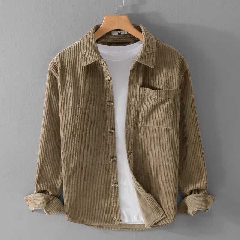 Chemise en velours côtelé pour homme avec boutons en bois, coupe décontractée