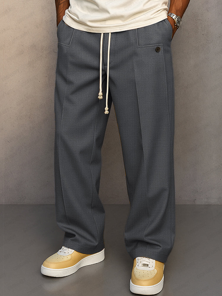 Pantalon à cordon pour homme à taille réglable, coupe ajustée et lignes épurées