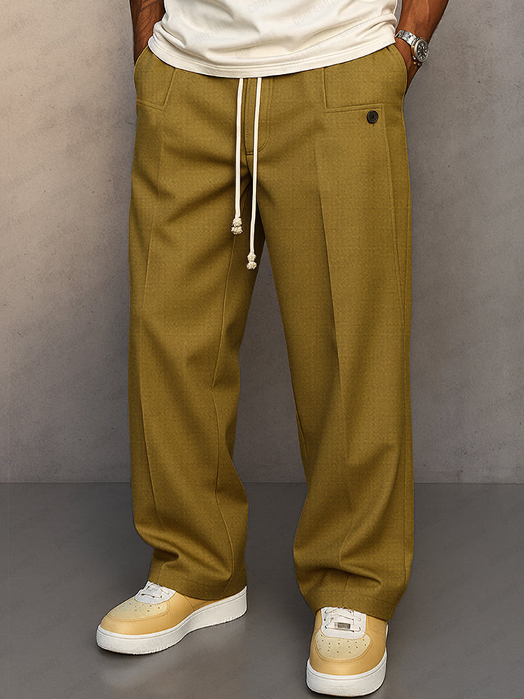 Pantalon à cordon pour homme à taille réglable, coupe ajustée et lignes épurées