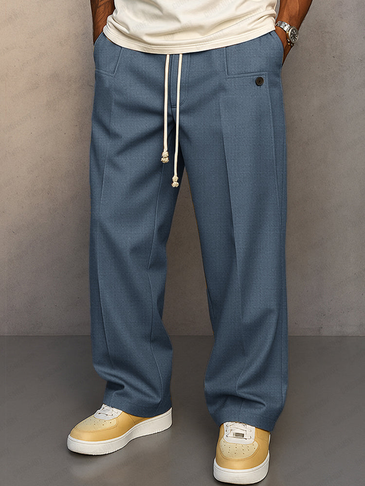 Pantalon à cordon pour homme à taille réglable, coupe ajustée et lignes épurées