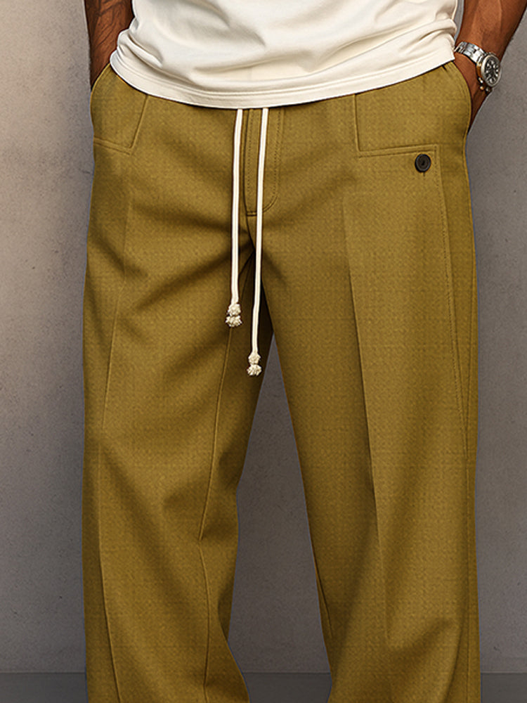 Pantalon à cordon pour homme à taille réglable, coupe ajustée et lignes épurées