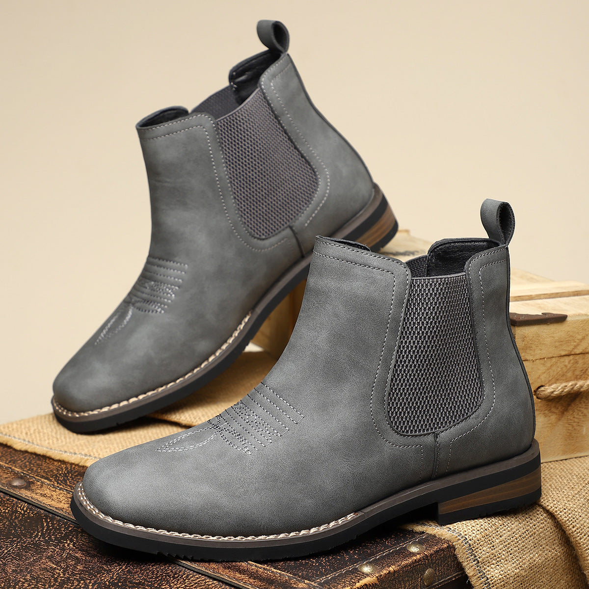 Bottes en cuir pour homme à inserts élastiques latéraux, style italien