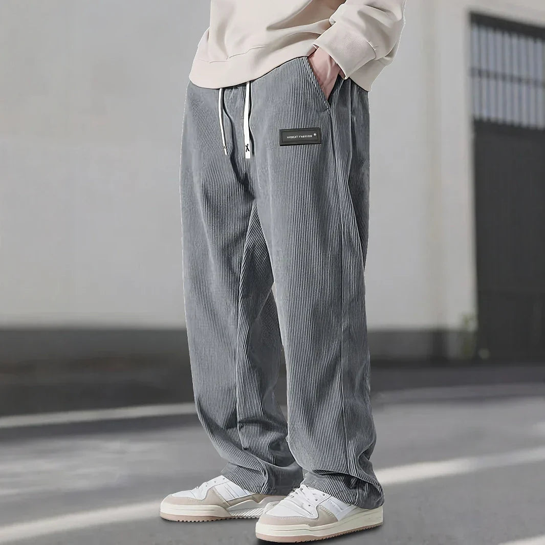 Pantalon en velours côtelé pour homme avec taille à cordon réglable