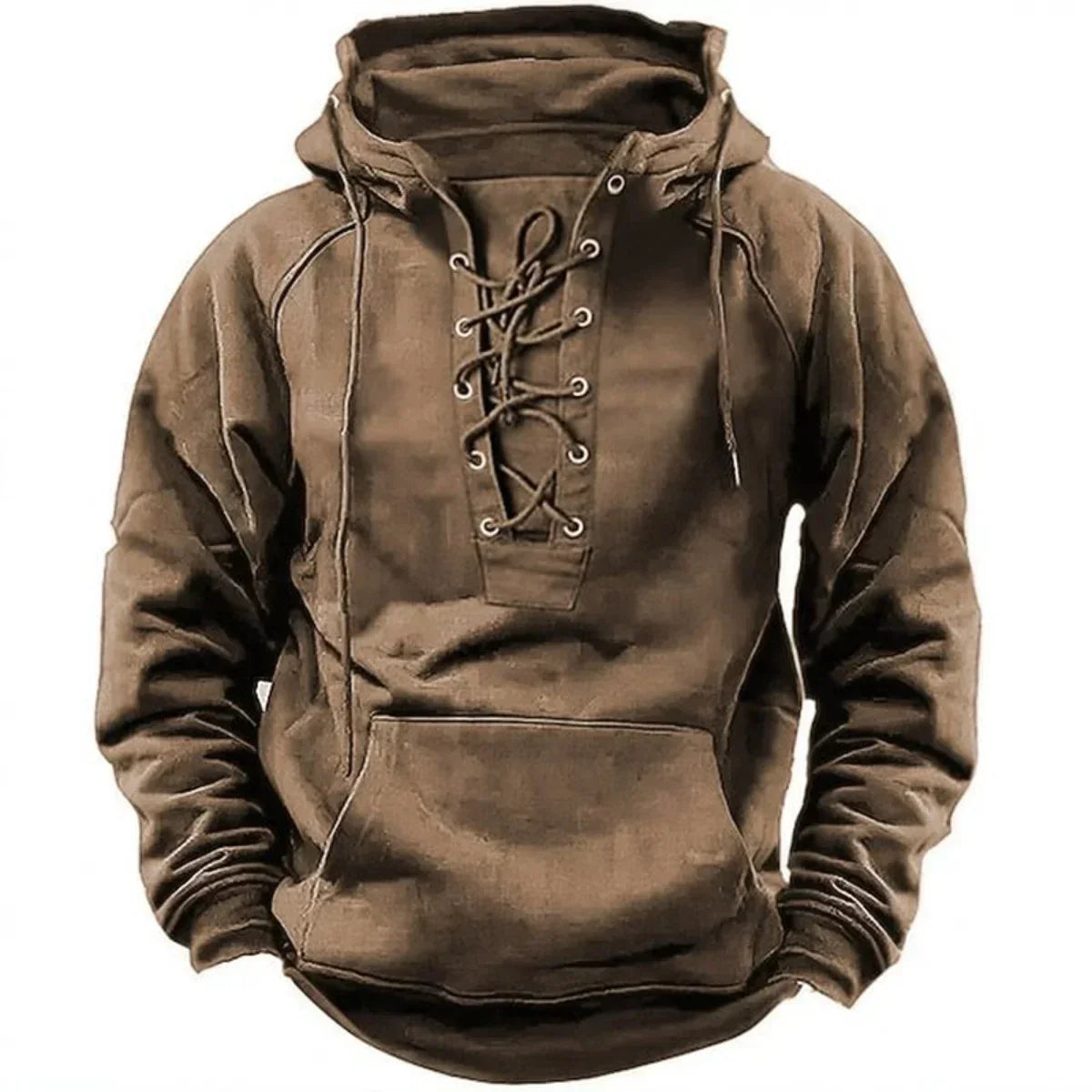 Sweat à capuche épais pour homme avec fermeture à lacets et coupe décontractée