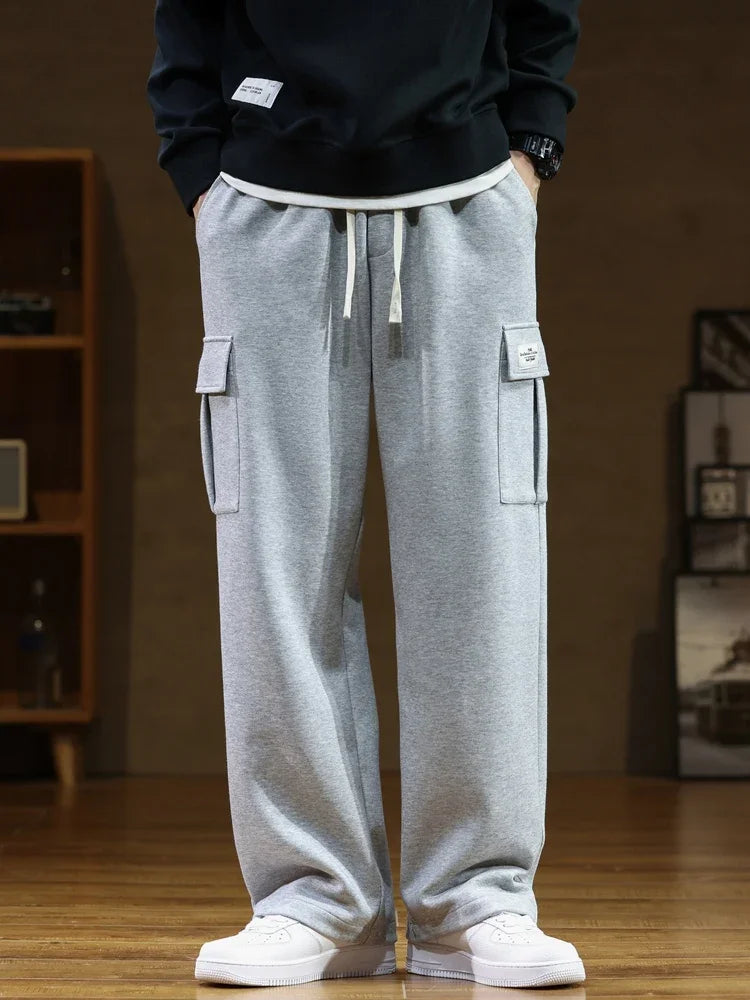 Pantalon cargo en polaire pour homme avec poches latérales, coupe décontractée