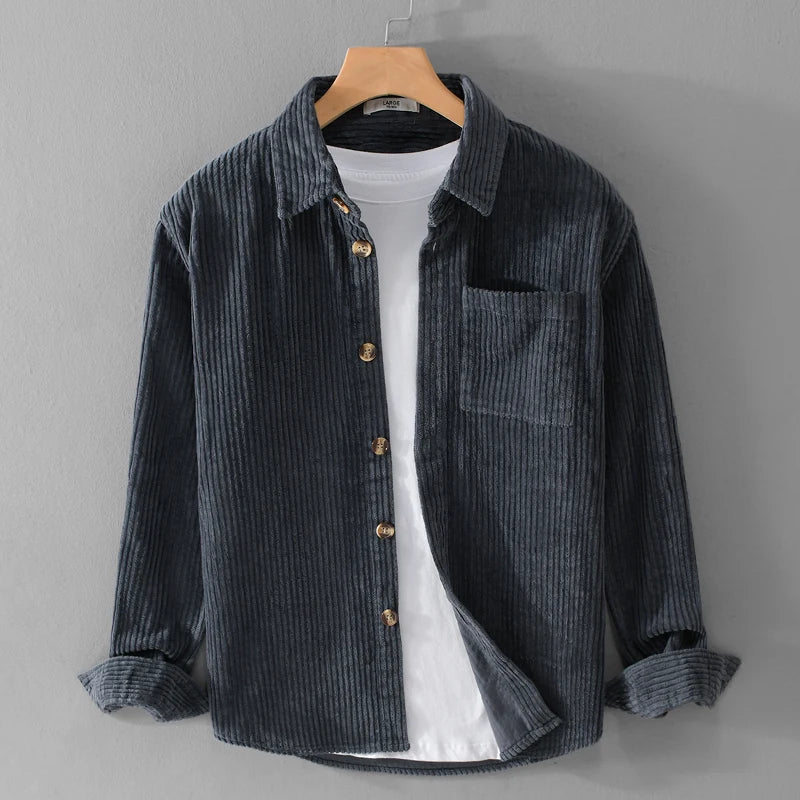 Chemise en velours côtelé pour homme avec boutons en bois, coupe décontractée