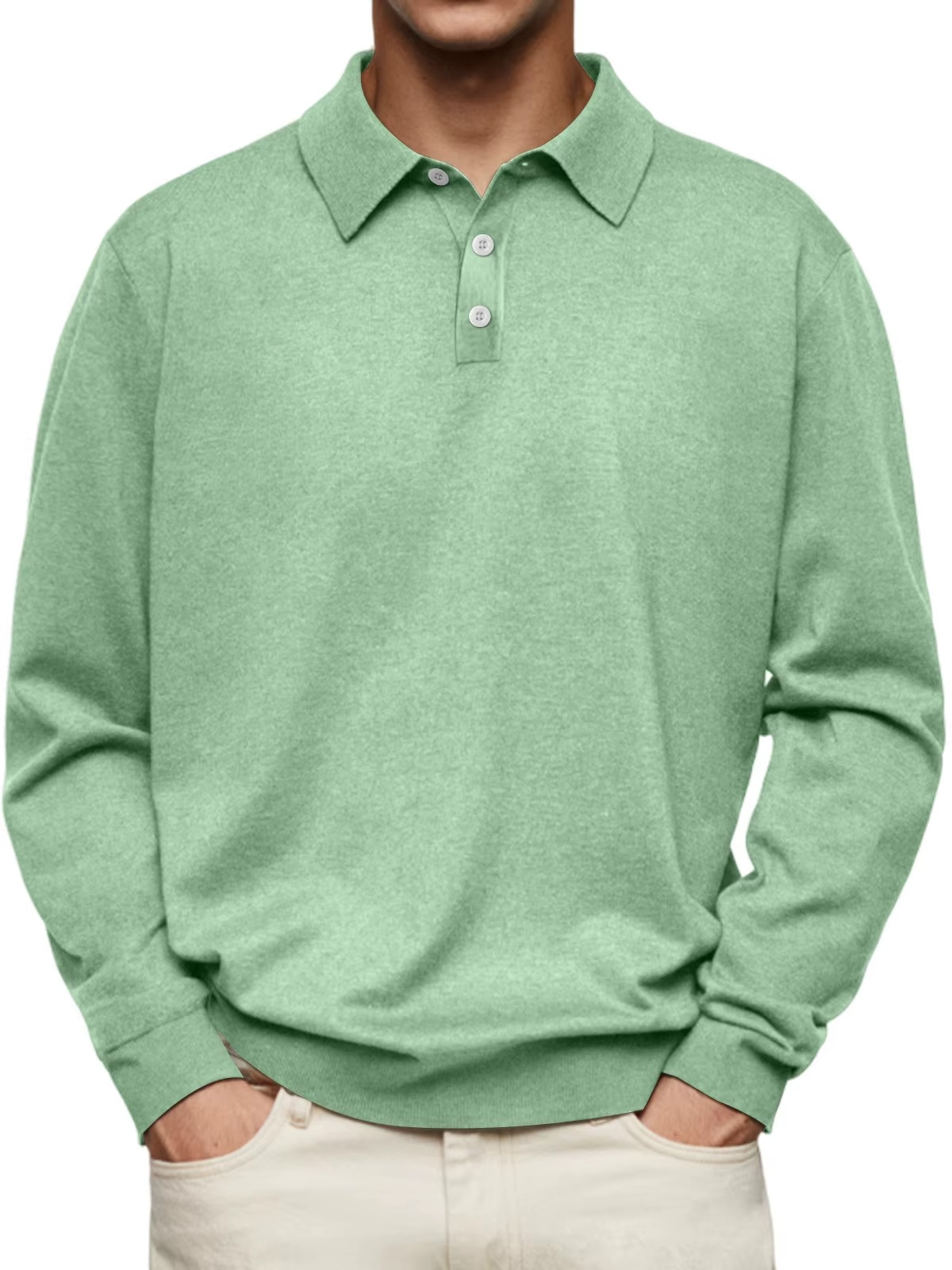 Polo à manches longues pour homme avec col à carreaux