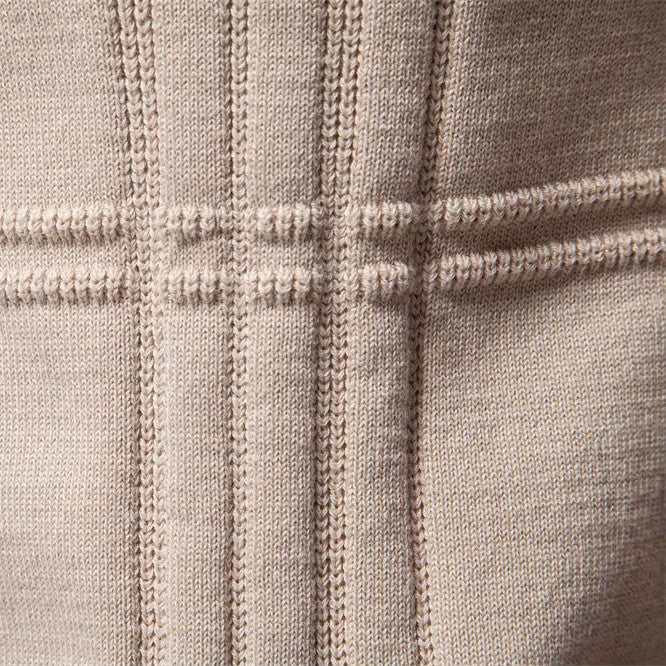 Pull col rond en coton coupe slim pour homme avec col, poignets et ourlet côtelés