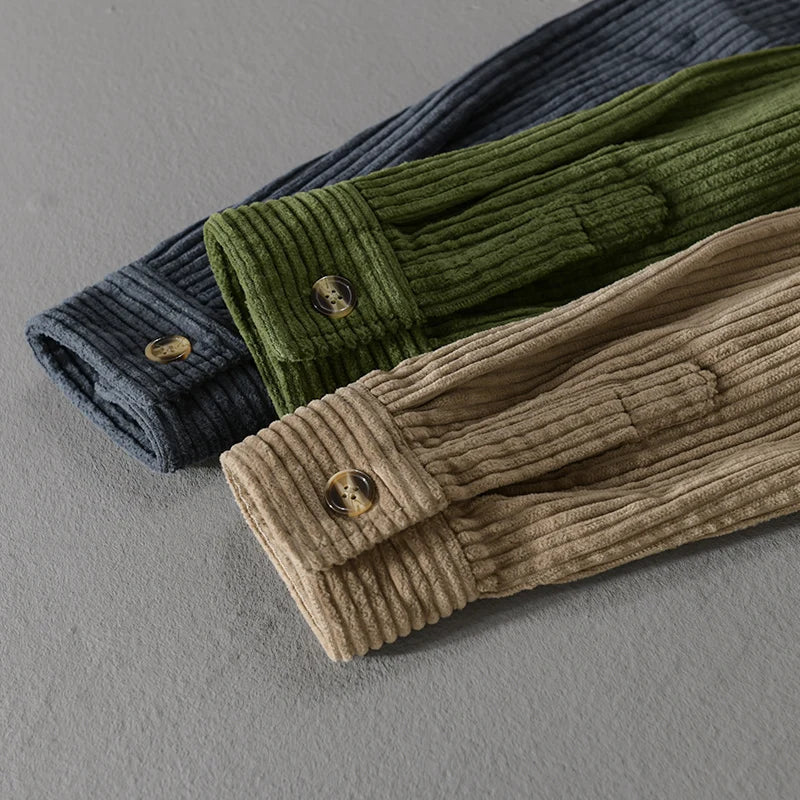 Chemise en velours côtelé pour homme avec boutons en bois, coupe décontractée