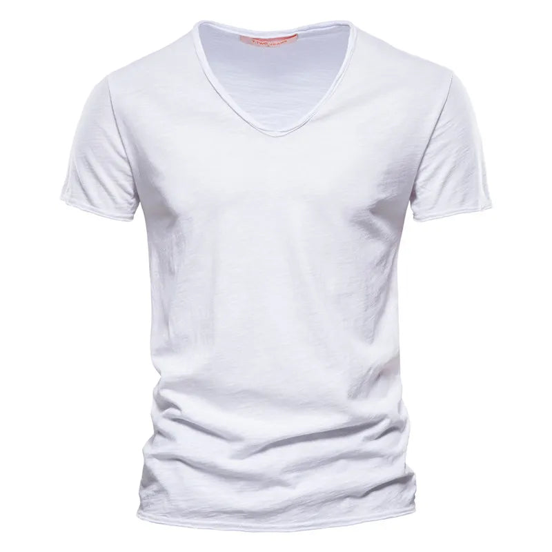 T-shirt à col en V en coton pour homme, coupe classique et style épuré