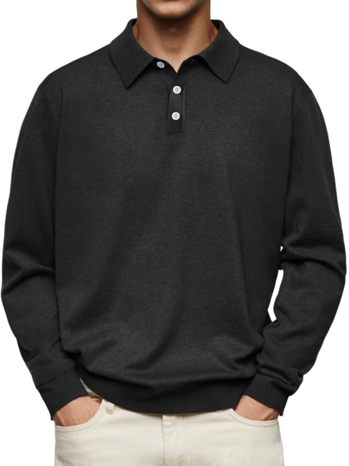 Polo à manches longues pour homme avec col à carreaux