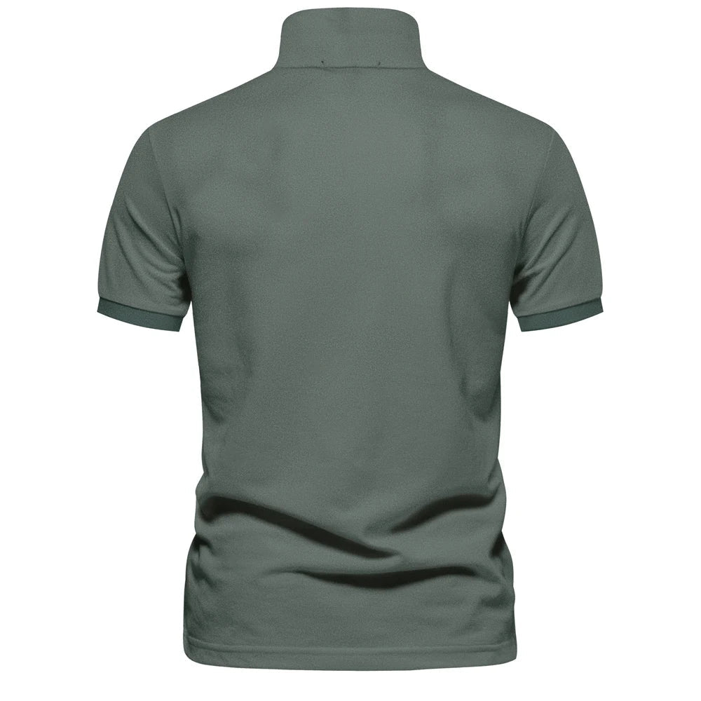 Polo d'été pour homme à manches courtes et col boutonné en coton
