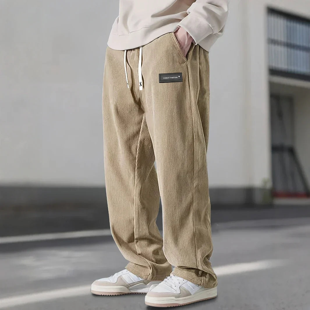 Pantalon en velours côtelé pour homme avec taille à cordon réglable