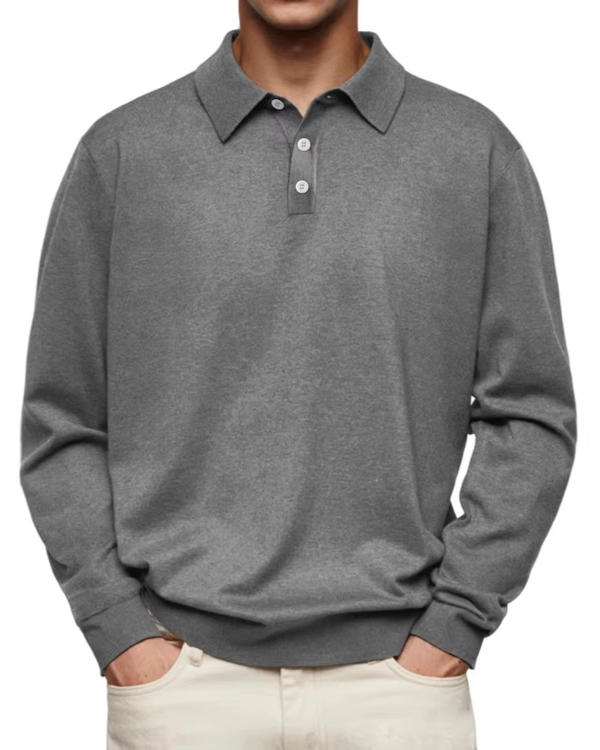 Polo à manches longues pour homme avec col à carreaux