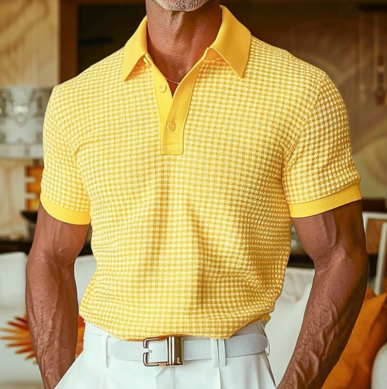 Polo à carreaux pour homme à coupe ajustée avec col polo classique
