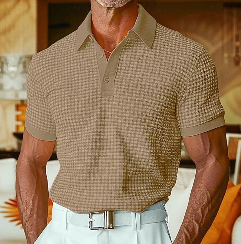 Polo à carreaux pour homme à coupe ajustée avec col polo classique