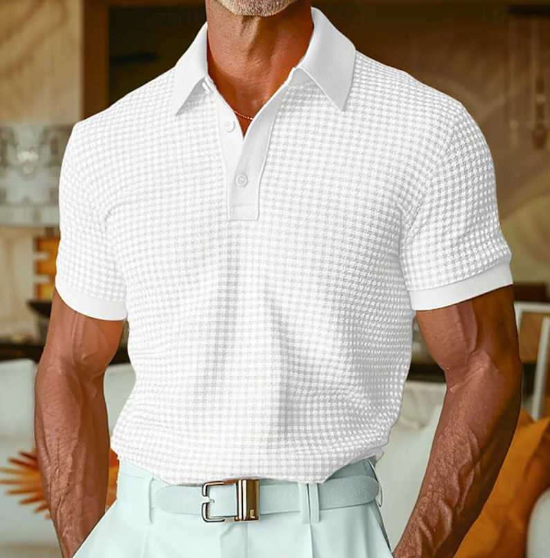 Polo à carreaux pour homme à coupe ajustée avec col polo classique