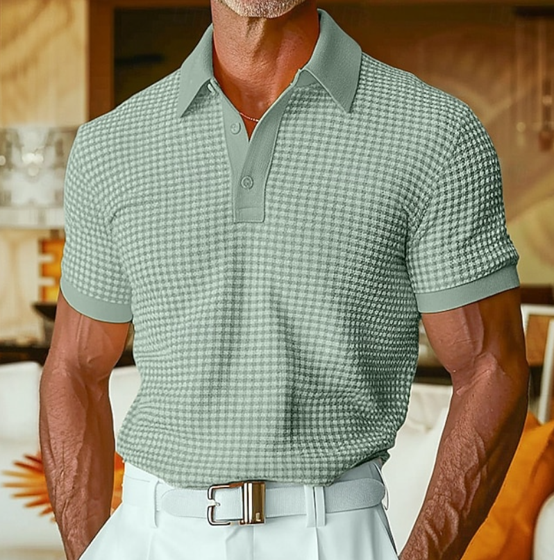 Polo à carreaux pour homme à coupe ajustée avec col polo classique