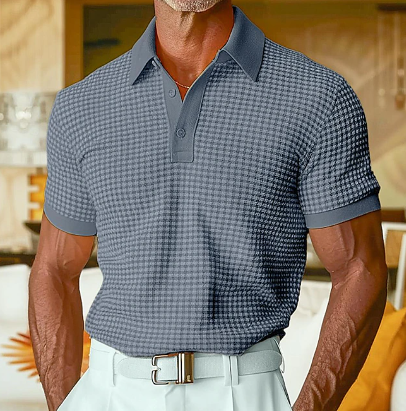 Polo à carreaux pour homme à coupe ajustée avec col polo classique