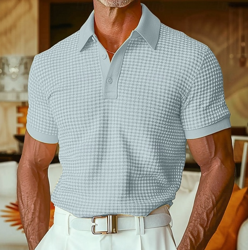 Polo à carreaux pour homme à coupe ajustée avec col polo classique