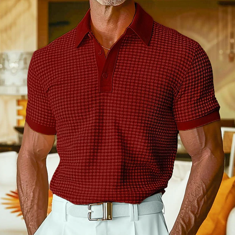 Polo à carreaux pour homme à coupe ajustée avec col polo classique