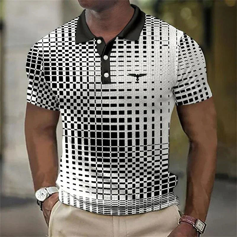 Polo casual pour homme à col classique boutonné et poignets côtelés