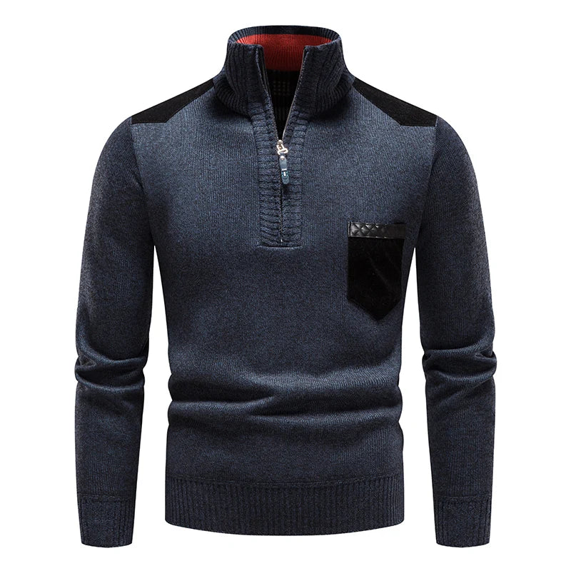 Pull en polaire pour homme à col montant et demi-zip avec inserts contrastants