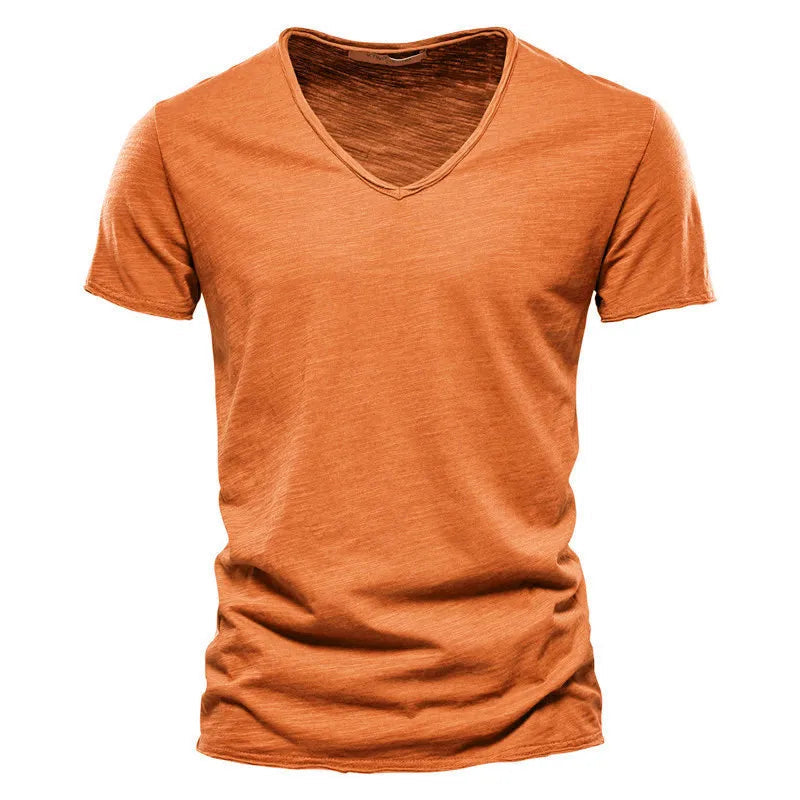 T-shirt à col en V en coton pour homme, coupe classique et style épuré
