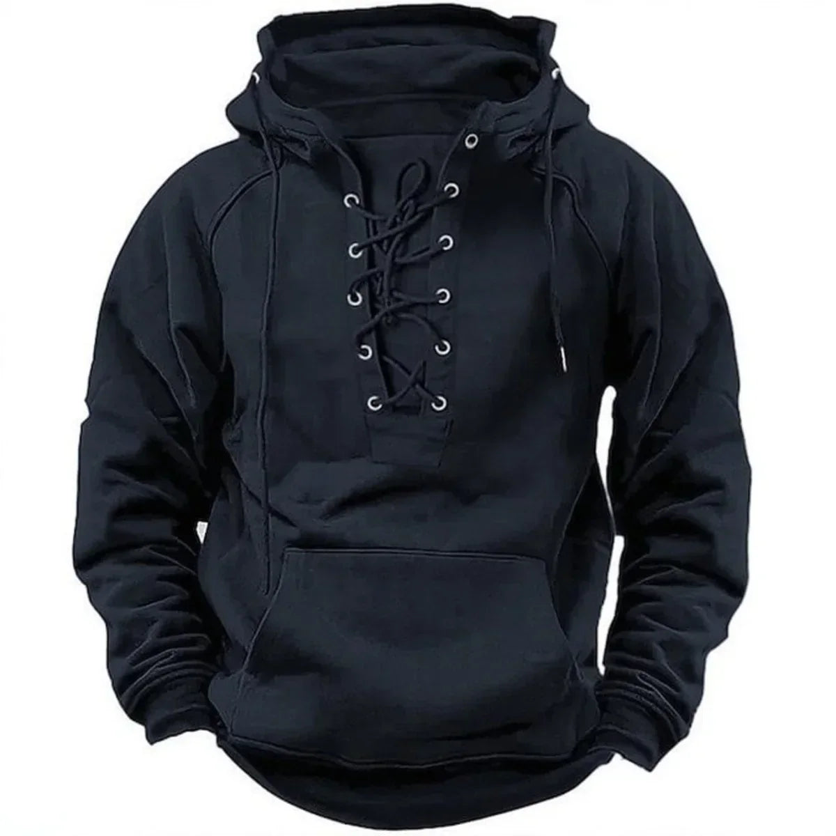 Sweat à capuche épais pour homme avec fermeture à lacets et coupe décontractée
