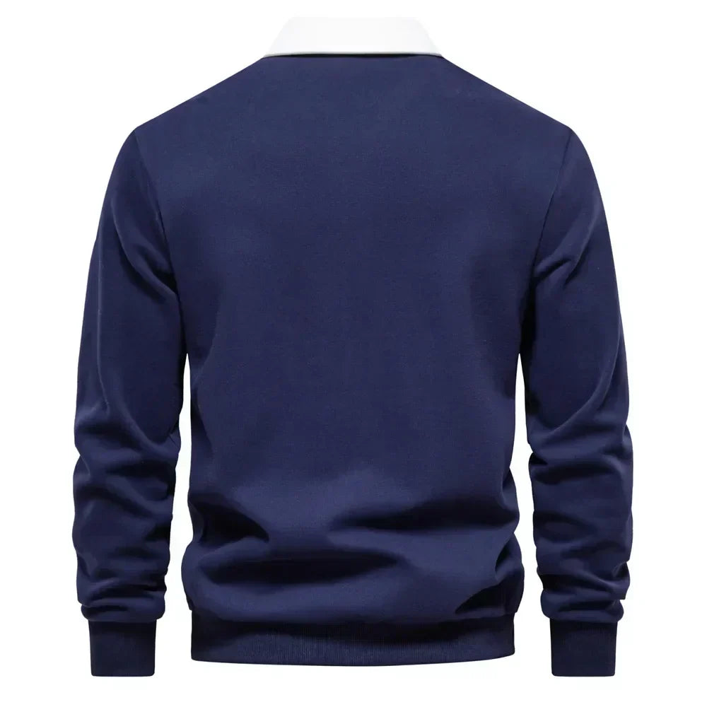 Polo homme en maille de coton avec col contrasté et poignets côtelés