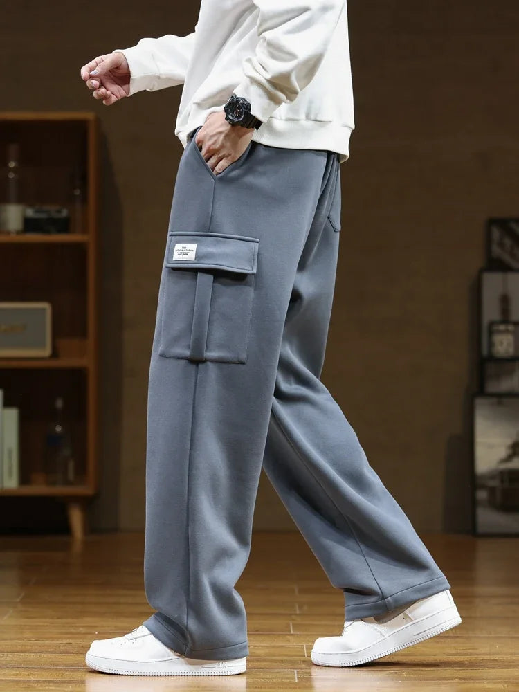 Pantalon cargo en polaire pour homme avec poches latérales, coupe décontractée