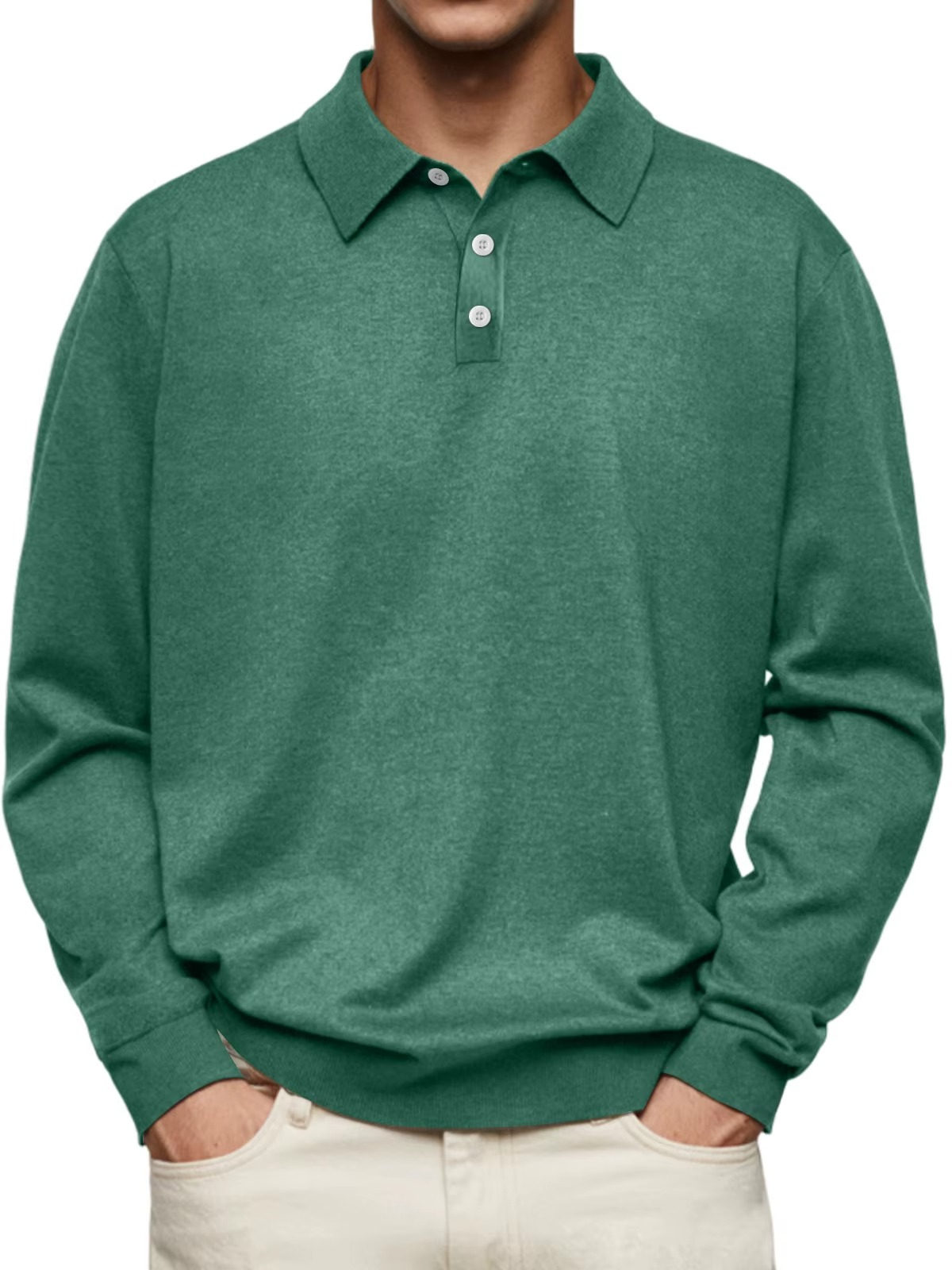 Polo à manches longues pour homme avec col à carreaux