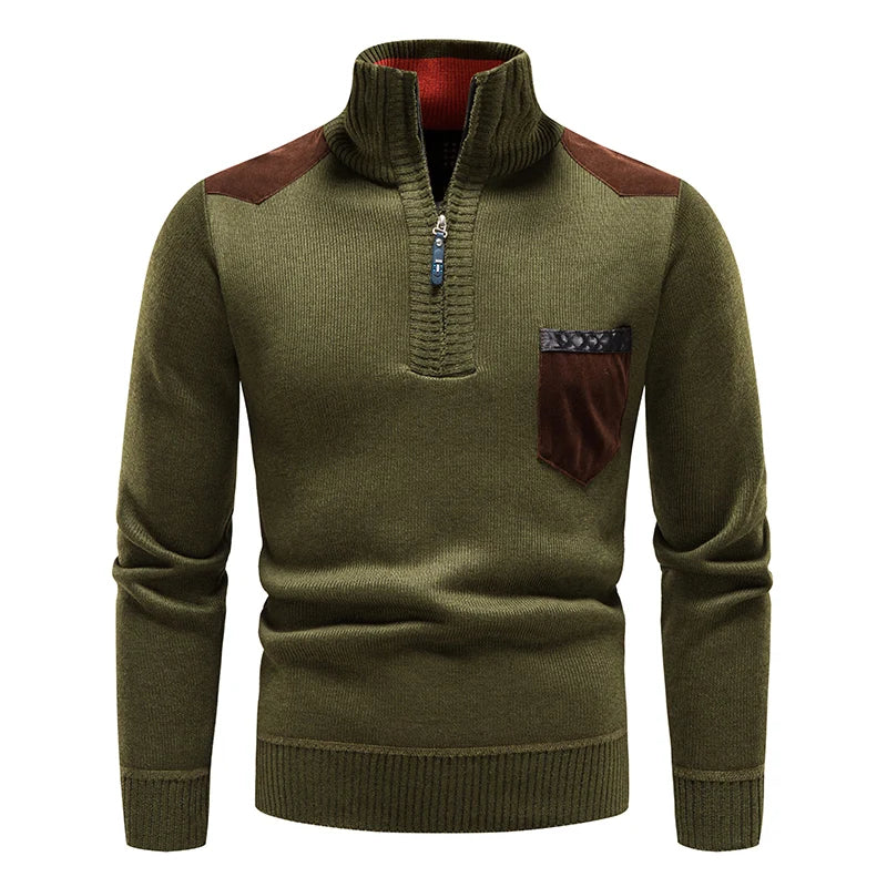 Pull en polaire pour homme à col montant et demi-zip avec inserts contrastants