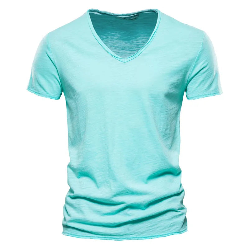 T-shirt à col en V en coton pour homme, coupe classique et style épuré