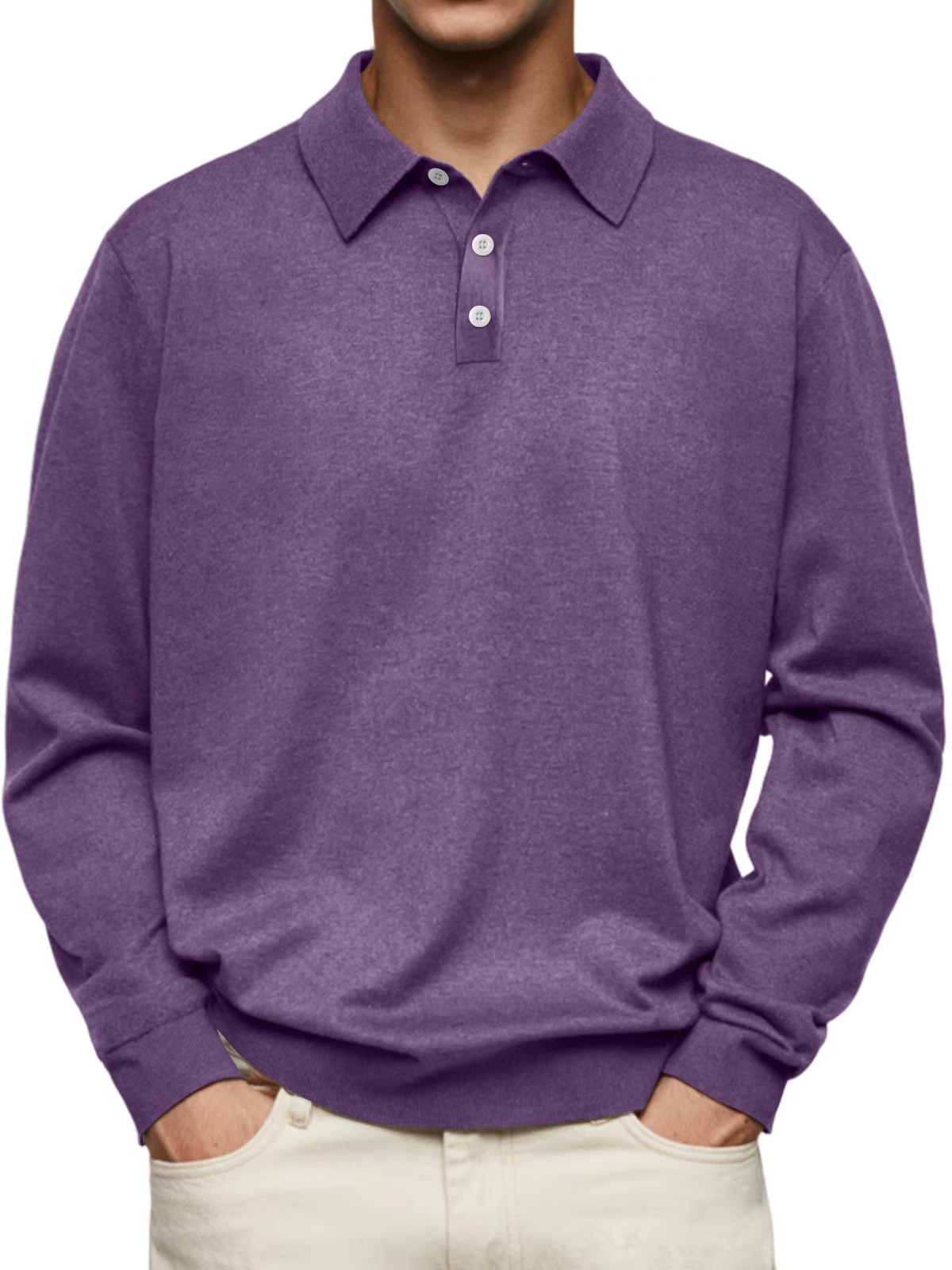 Polo à manches longues pour homme avec col à carreaux