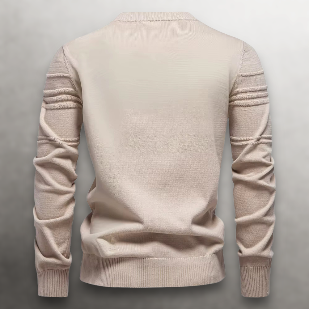 Pull col rond en coton coupe slim pour homme avec col, poignets et ourlet côtelés