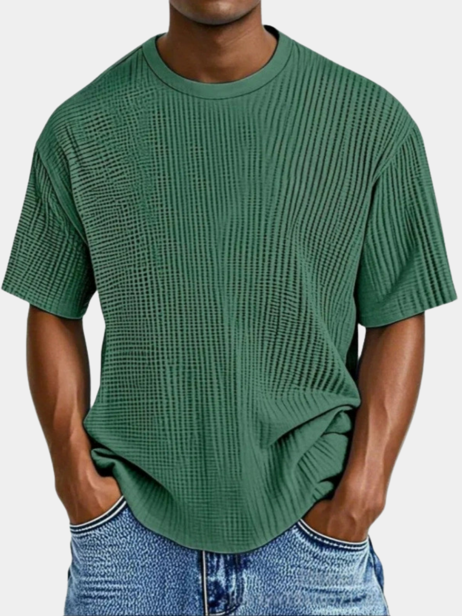 T-shirt homme en maille gaufrée à encolure ronde et coupe décontractée
