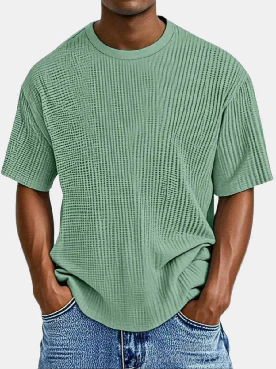 T-shirt homme en maille gaufrée à encolure ronde et coupe décontractée