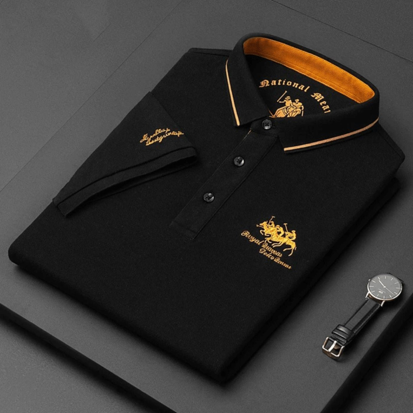 Polo classique pour homme à col boutonné, coupe ajustée