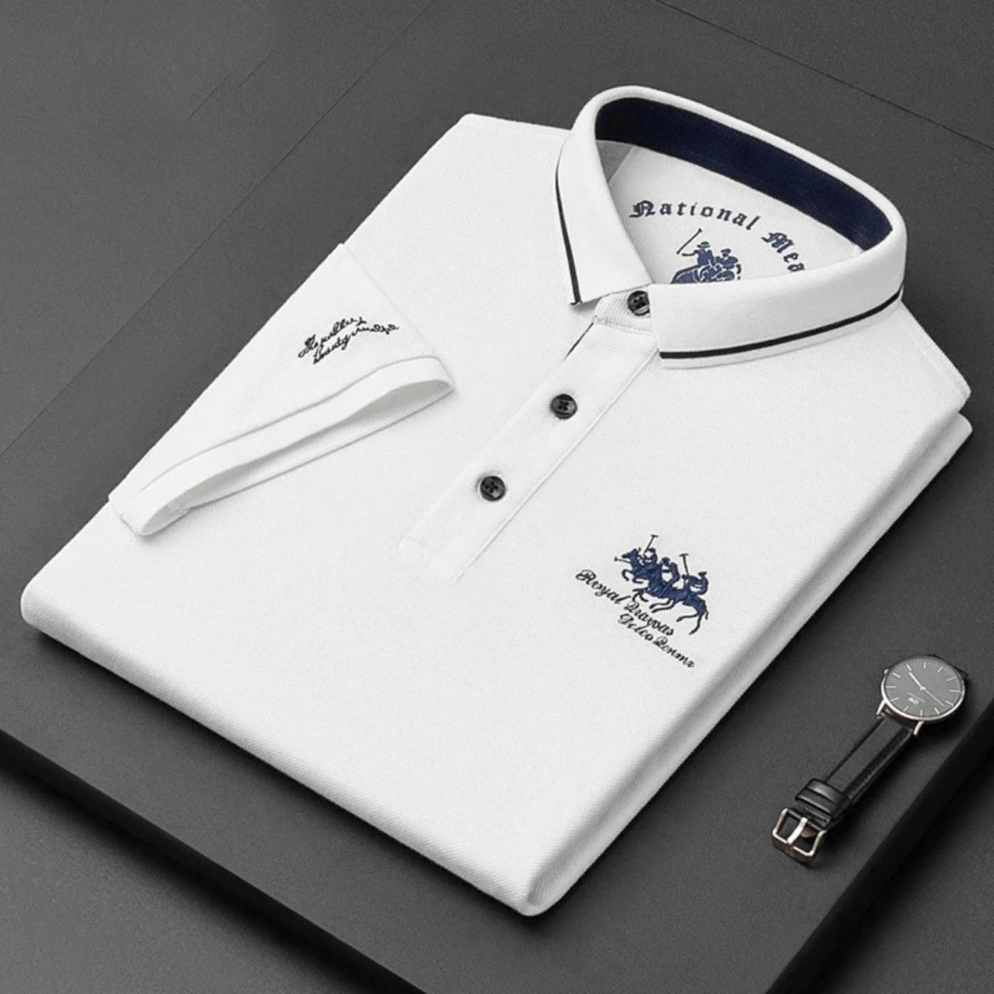 Polo classique pour homme à col boutonné, coupe ajustée