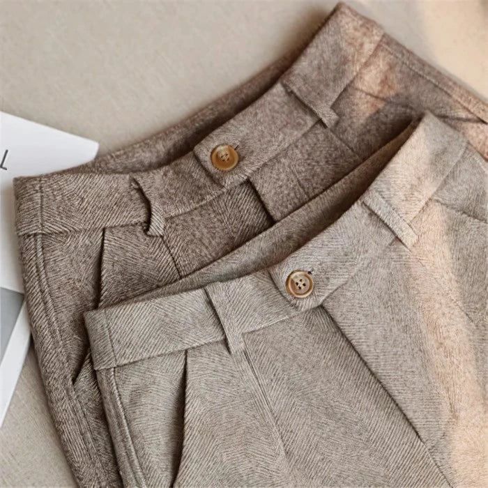 Pantalon habillé en pure laine pour homme, coupe ajustée, coloris marron et beige