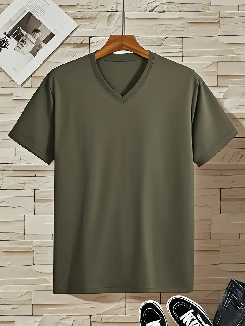 T-shirt à col en V pour homme à coupe près du corps, disponible en plusieurs coloris