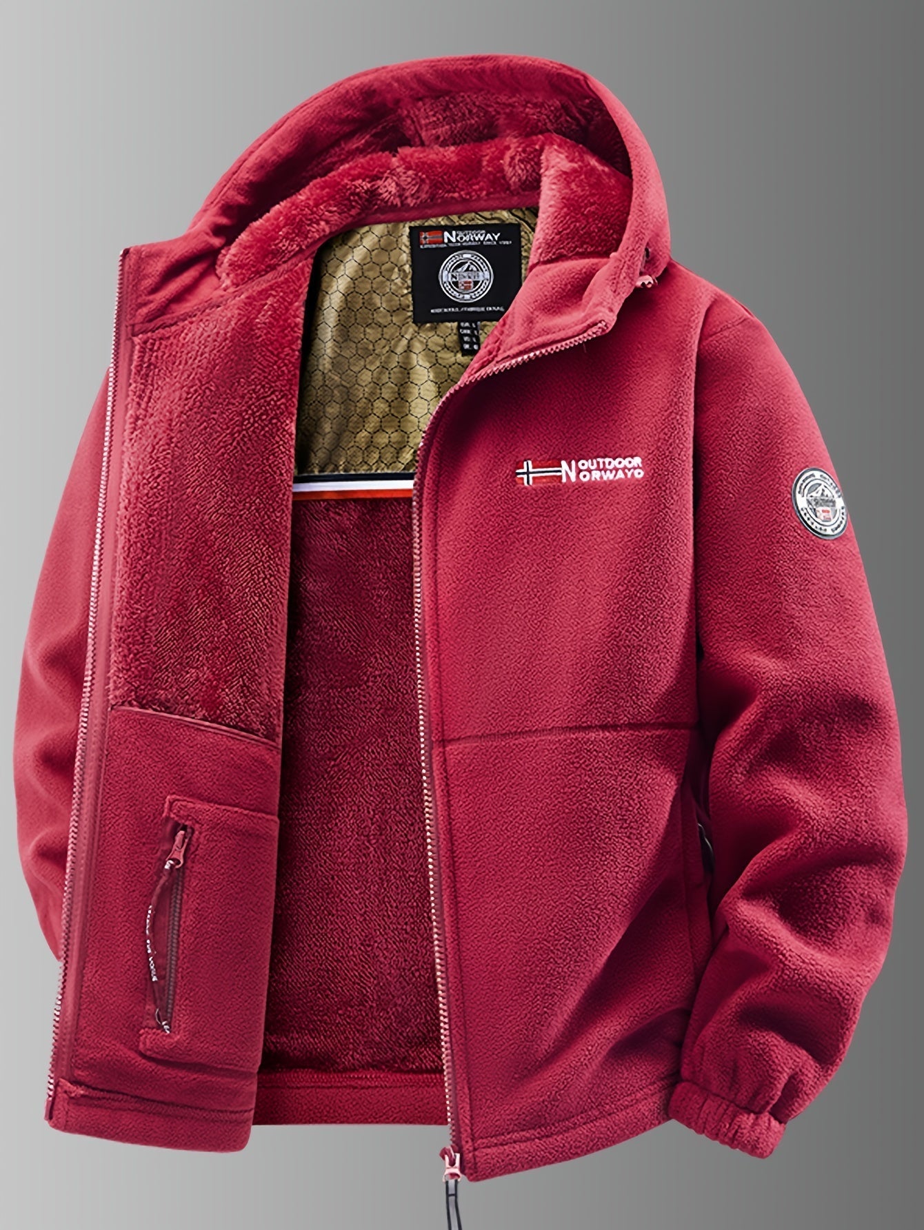 Veste thermique en polaire à capuche pour homme, avec fermeture éclair frontale